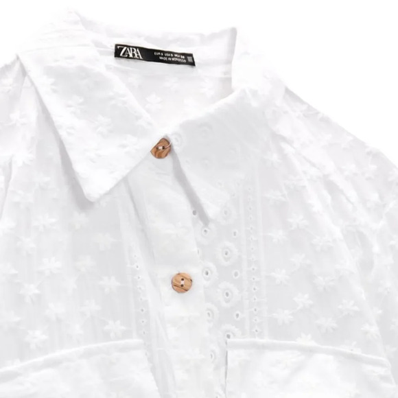 ZARA | White | BELTED EMBROIDERED MINI DRESS - Picture 4 of 14